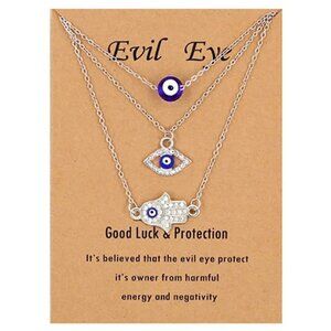 Silver and Rhinestone Evil Eye Layered Boho Necklace